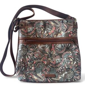 Sakroots Floral Crossbody Bag Boho Vegan Leather Adjustable Strap Zipper Pockets